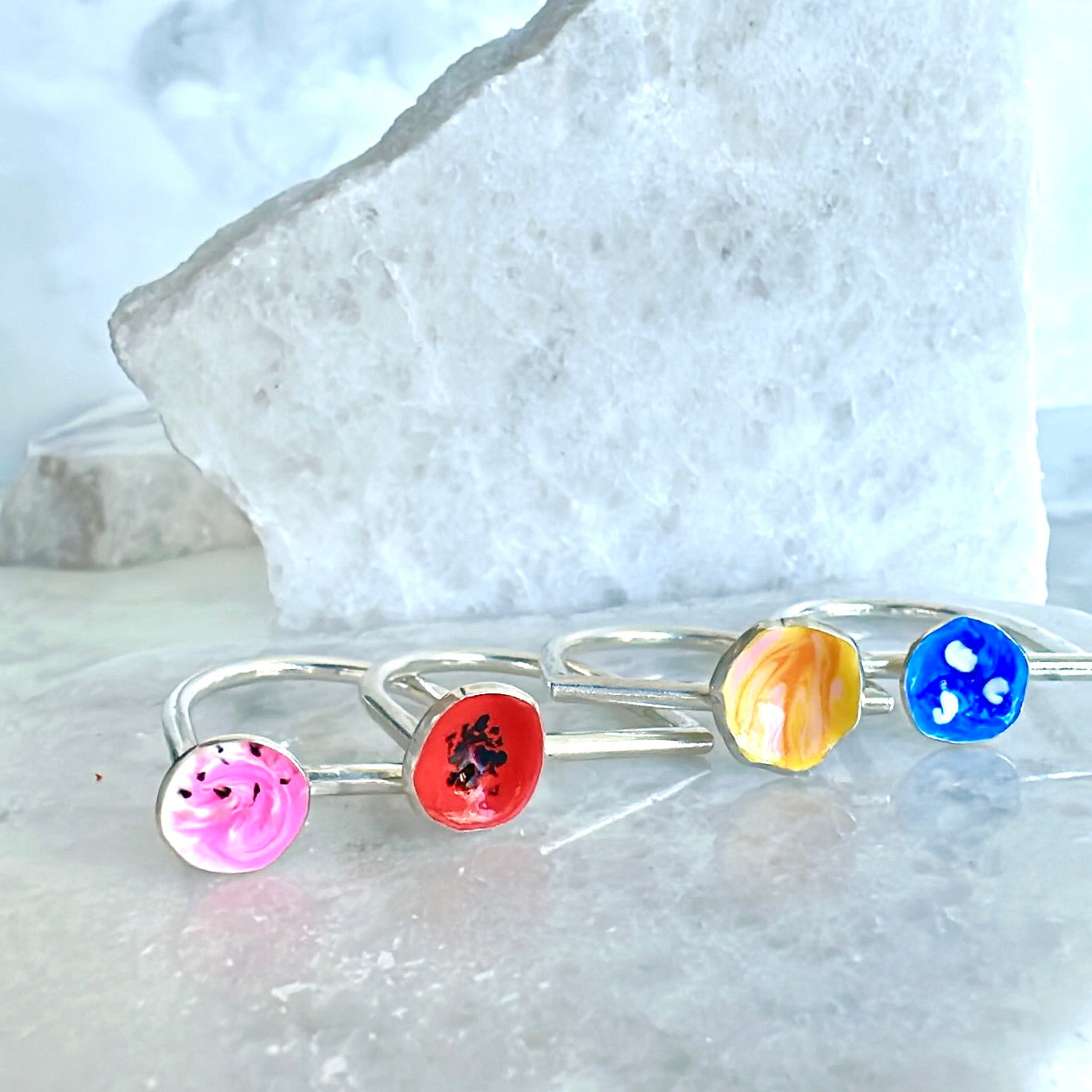 Anello Argento 925 Smaltato Colorato - Blumen Farbilia