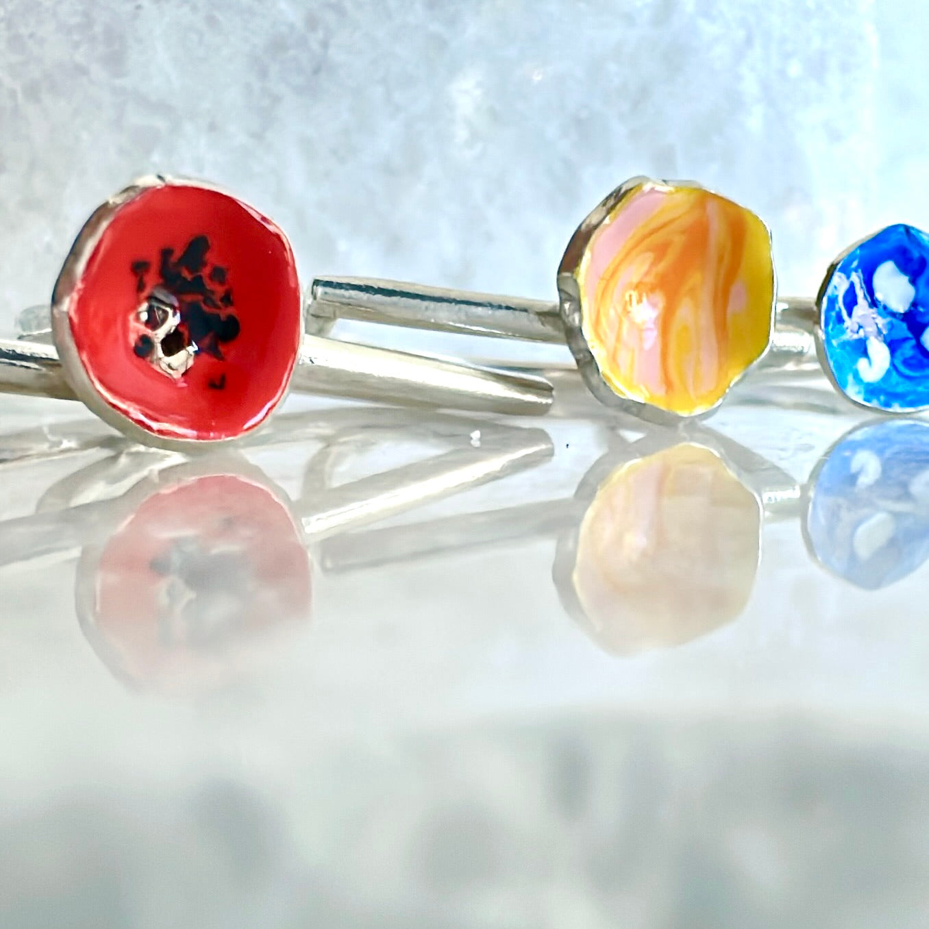 Anello Argento 925 Smaltato Colorato - Blumen Farbilia