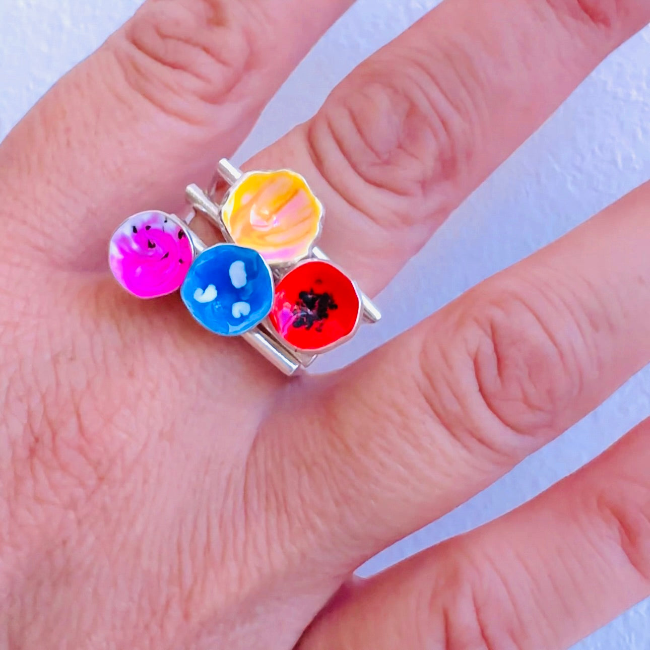 Anello Argento 925 Smaltato Colorato - Blumen Farbilia