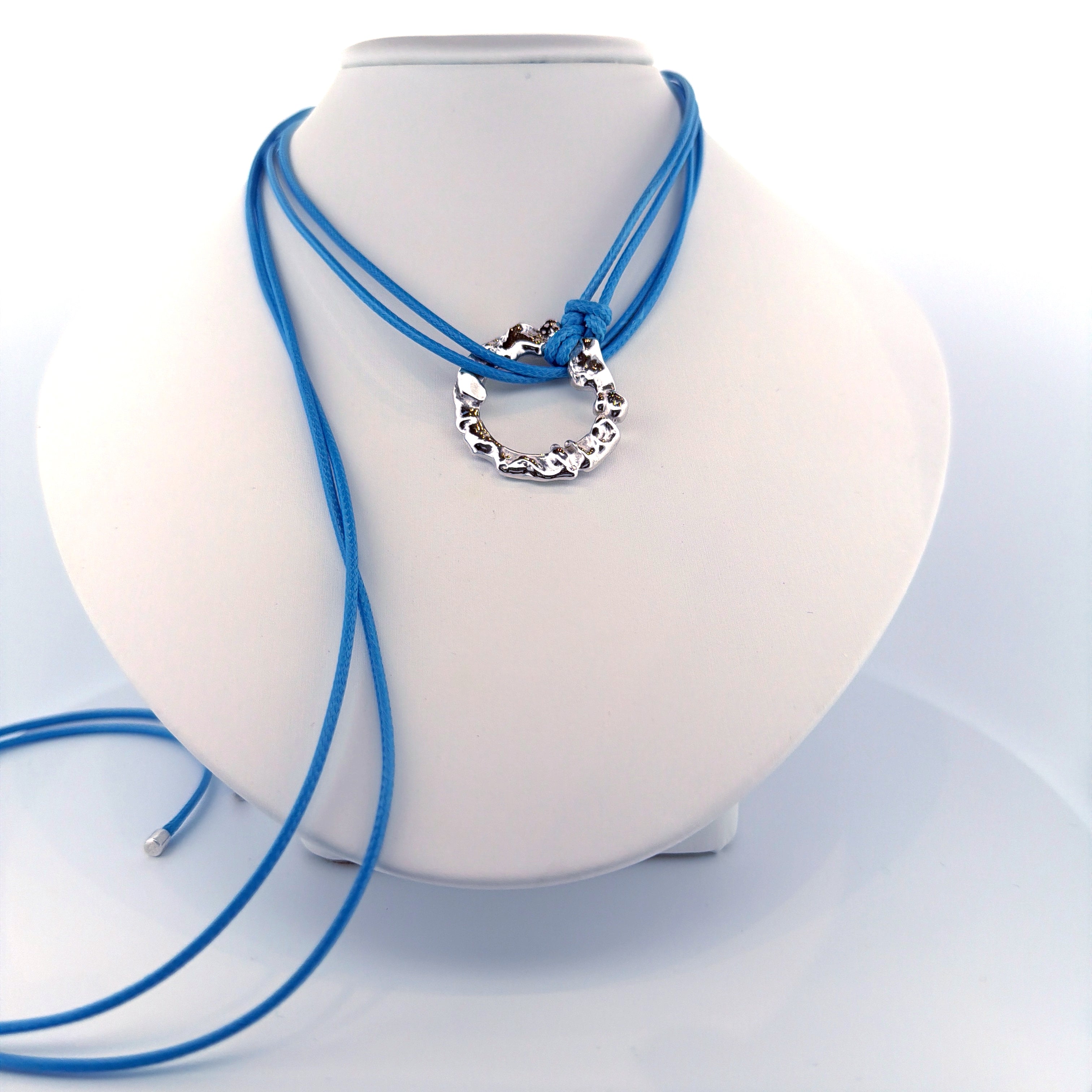 Collana Argento925 con Ciondolo Materico e Cordino Colorato | Gioiello Artigianale Farbilia