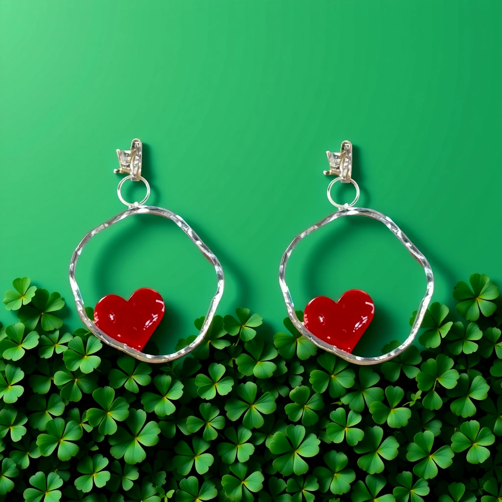 Orecchini artigianali in argento battuto con cuore smaltato