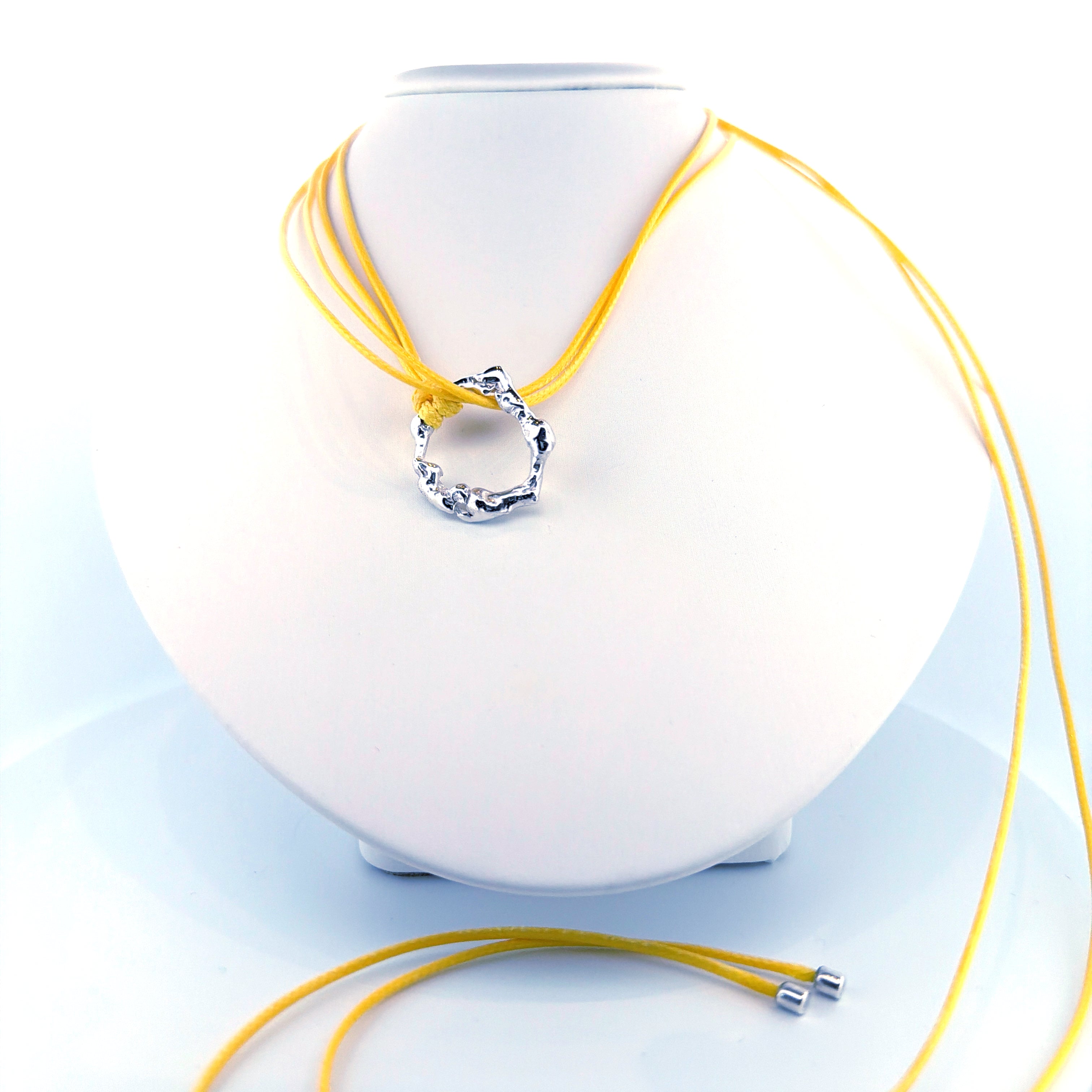 Collana Argento925 con Ciondolo Materico e Cordino Colorato | Gioiello Artigianale Farbilia